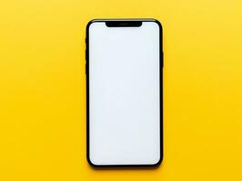 Top view of digital tablet screen mockup on a yellow background AI Generative photo