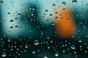 Monsoons art Raindrops adorn a glass window in the rainy season AI Generated photo