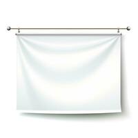 White realistic hang fabric horizontal canvas banner mockup on the rope for advertising AI Generative photo