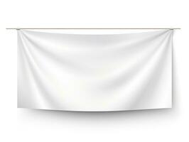 White realistic hang fabric horizontal canvas banner mockup on the rope for advertising AI Generative photo