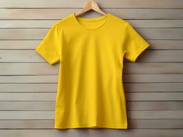 Yellow color female t-shirt mockup AI Generative photo