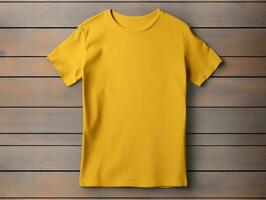 Yellow color male t-shirt mockup AI Generative photo