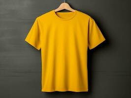 Yellow color male t-shirt mockup AI Generative photo