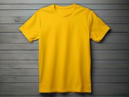 Yellow color male t-shirt mockup AI Generative photo