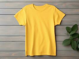 Yellow color female t-shirt mockup AI Generative photo