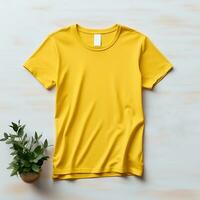 Yellow color female t-shirt mockup AI Generative photo