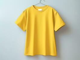 Yellow color female t-shirt mockup AI Generative photo