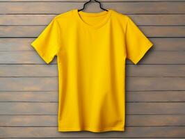 Yellow color female t-shirt mockup AI Generative photo