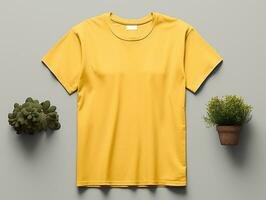 Yellow color female t-shirt mockup AI Generative photo