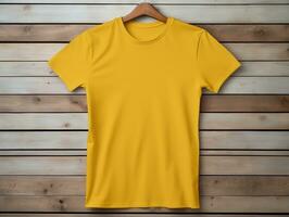 Yellow color male t-shirt mockup AI Generative photo