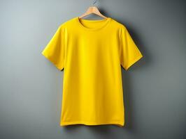 Yellow color female t-shirt mockup AI Generative photo