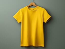 Yellow color female t-shirt mockup AI Generative photo