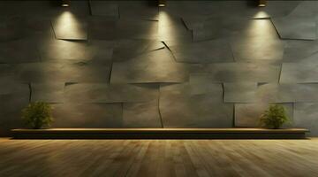 Architectural scene 3D room illustration with wall lights and floor AI Generated photo