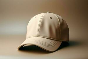 tapa base Bosquejo beige gorra modelo con espacio para tu diseño ai generado foto