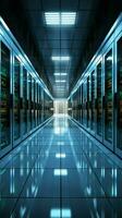 3D rendering of a white server room with computer storage systems Vertical Mobile Wallpaper AI Generated photo