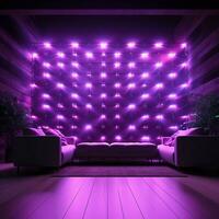 Wall adorned with bright purple LED lamps, creating an incandescent atmosphere For Social Media Post Size AI Generated photo