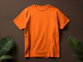 Orange color male t-shirt mockup AI Generative photo