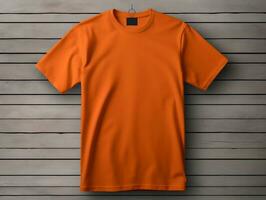 Orange color male t-shirt mockup AI Generative photo