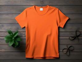 Orange color female t-shirt mockup AI Generative photo