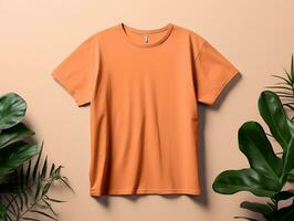 Orange color female t-shirt mockup AI Generative photo