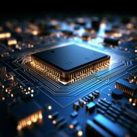 Luminous technology A blue circuit board emits a captivating radiance For Social Media Post Size AI Generated photo