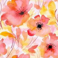 Seamless pattern of pink flowers with gold on white background. Pink flowers background. AI Generated photo