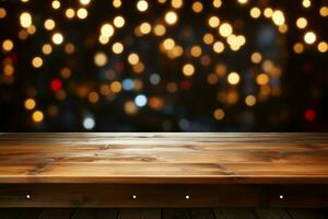 Celebrate the New Year with a festive wooden table backdrop AI Generated photo