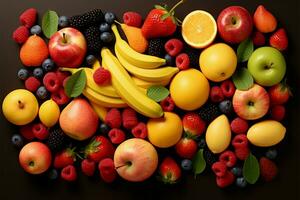 Various fruits in a colorful medley AI Generated photo