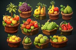Isometric fruit assets for games, creating an engaging gaming world AI Generated photo
