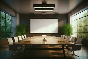 Professional conference chamber with a wall screen for presentations AI Generated photo