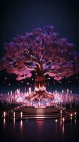 Dark background with 3D circuit tree in pink and purple Vertical Mobile Wallpaper AI Generated photo