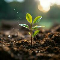 de cerca, suelo abraza joven planta, naturalezas promesa de crecimiento y vitalidad para social medios de comunicación enviar Talla ai generado foto