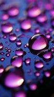 Close up Raindrops on window with soothing purple light illuminating them Vertical Mobile Wallpaper AI Generated photo