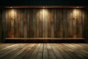 Wooden stage wall, floor, product stand gallery backdrop AI Generated photo