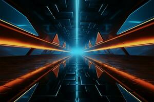 Abstract sci fi backdrop showcases modern race with forward arrow tech AI Generated photo