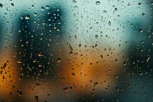 lluvioso ambiente vaso ventana moteado con gotas de lluvia durante monzón ai generado foto