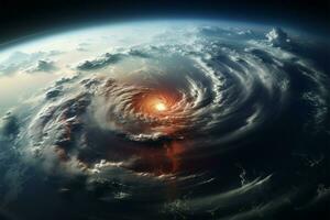 Violent weather A hurricane, a potent and destructive natural calamity AI Generated photo