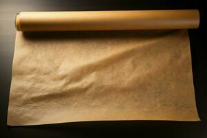 Culinary essentials a top view of parchment paper on a dark backdrop AI Generated photo