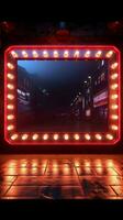 Illuminated billboard on a wall with retro style frame and neon Vertical Mobile Wallpaper AI Generated photo