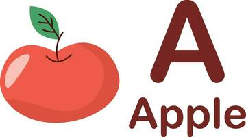Apple with letter A, illustration for children, learning letters vector