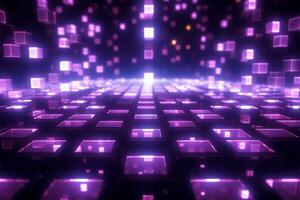 Glowing digital squares, purple energy a futuristic, abstract hi tech backdrop AI Generated photo