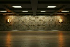espacial representación 3d habitación antecedentes con pared luces y piso ai generado foto