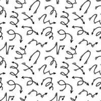 Doodle arrow seamless pattern. Squiggle, scribble, swoosh, swirl drawing. Vector illustration with manga and carton style design elements. Trendy childish background