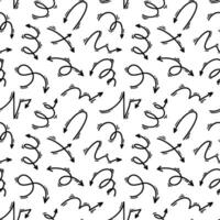 Doodle arrow seamless pattern. Squiggle, scribble, swoosh, swirl drawing. Vector illustration with manga and carton style design elements. Trendy childish background