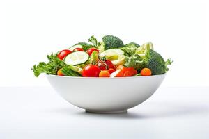 A white basket full vegetables in  white background photo