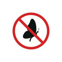 No insects icon sign symbol isolated on white background. Butterfly prohibition icon vector