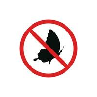 No insects icon sign symbol isolated on white background. Butterfly prohibition icon vector