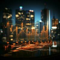 Economy scenario depicted through financial stats and candlestick chart of stock market For Social Media Post Size AI Generated photo