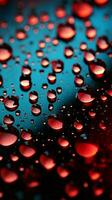 gotas de lluvia en ventana, rojo y vistoso luces aclarar el noche vertical móvil fondo de pantalla ai generado foto