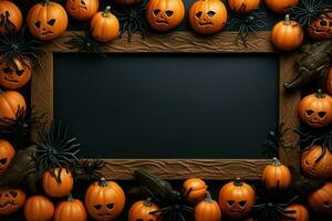 Clouds, bats, and pumpkins create a festive Halloween banner background AI Generated photo